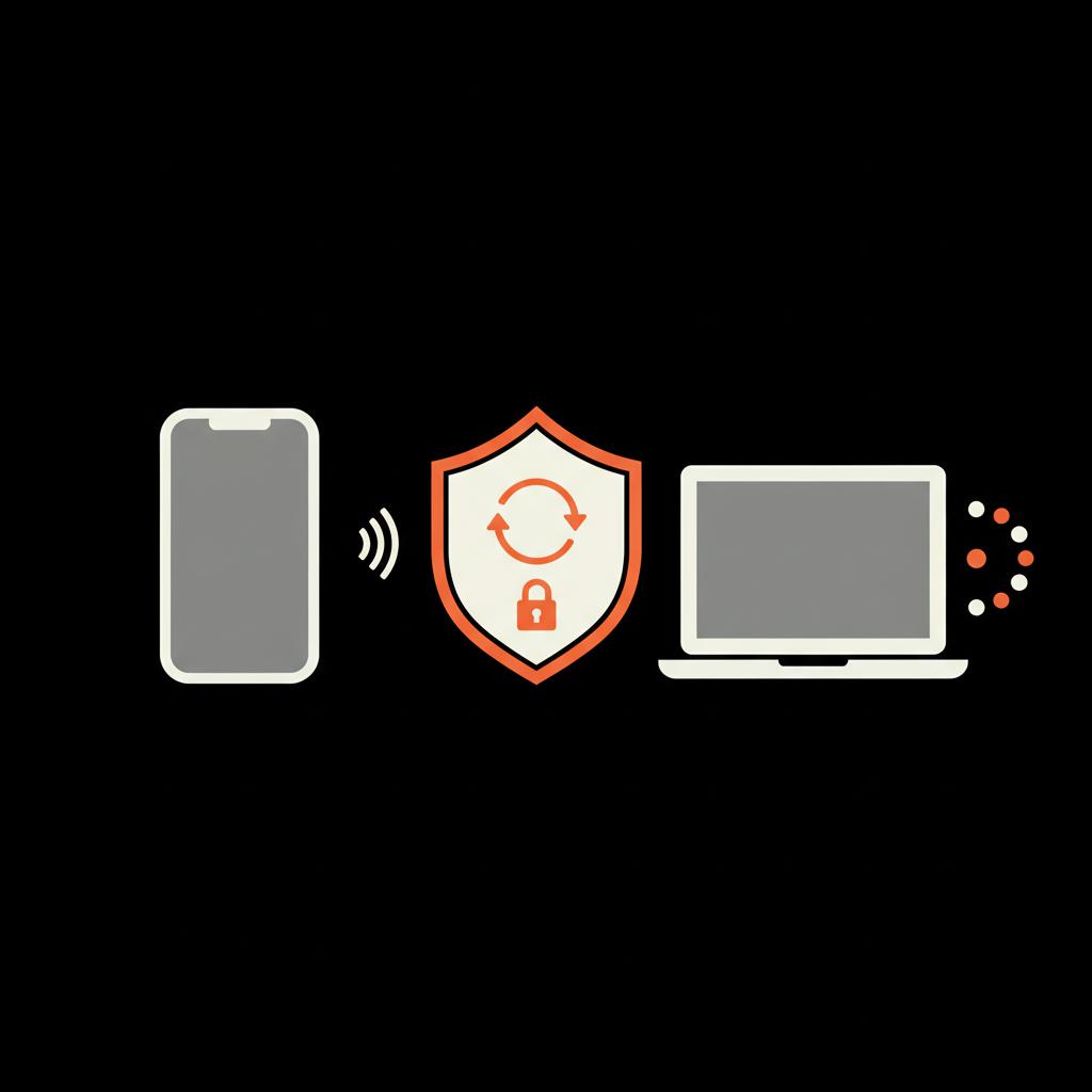 Minimal 2D vector infographic of two devices separated by a protective shield symbolizing security and account recovery using Social Success Hub palette — WhatsApp ban