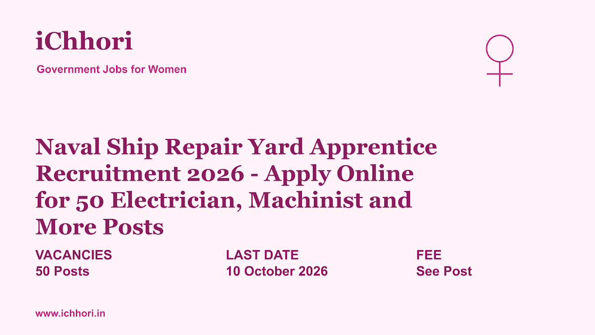 Naval Ship Repair Yard Apprentice Recruitment 2026 - Apply Online for 50 Electrician, Machinist and More Posts - iChhori