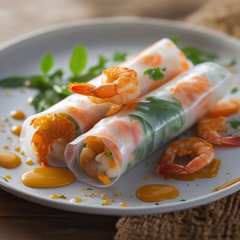 Final Crispy Shrimp & Peanut Rice Paper Rolls with Tamarind Ginger Dipping Sauce