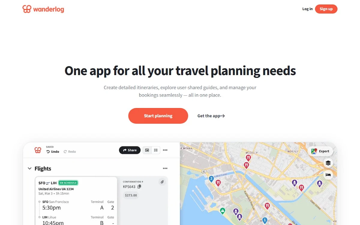 Captura de Wanderlog AI Travel Assistant
