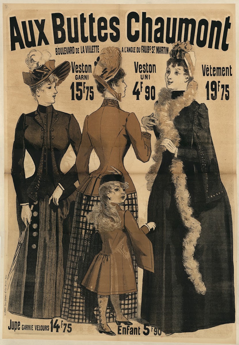 Aux Buttes Chaumont Veston garni 15f75  Veston uni 4f90 1880 1890
