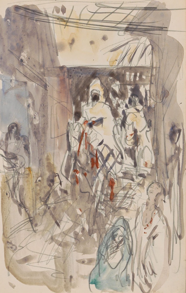 Straat met figuren en ruiters 1923