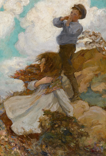 Two Children on a Windswept Hill 1915
