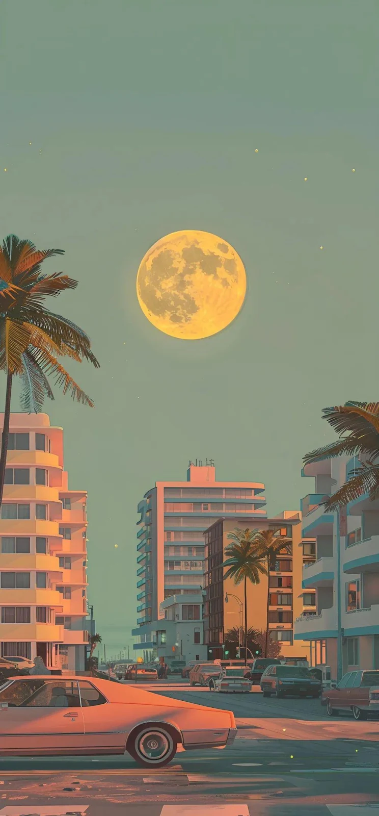 Retro Miami Street At Night - Digital Illustration iPhone Wallpaper (1005x2160)