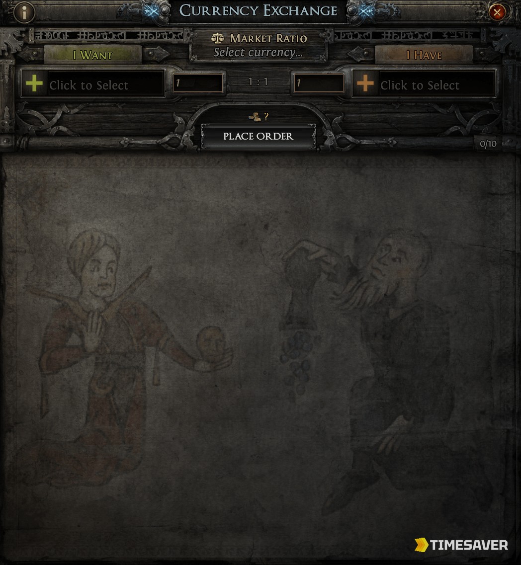 The PoE2 Currency Exchange window for buying leveling gear