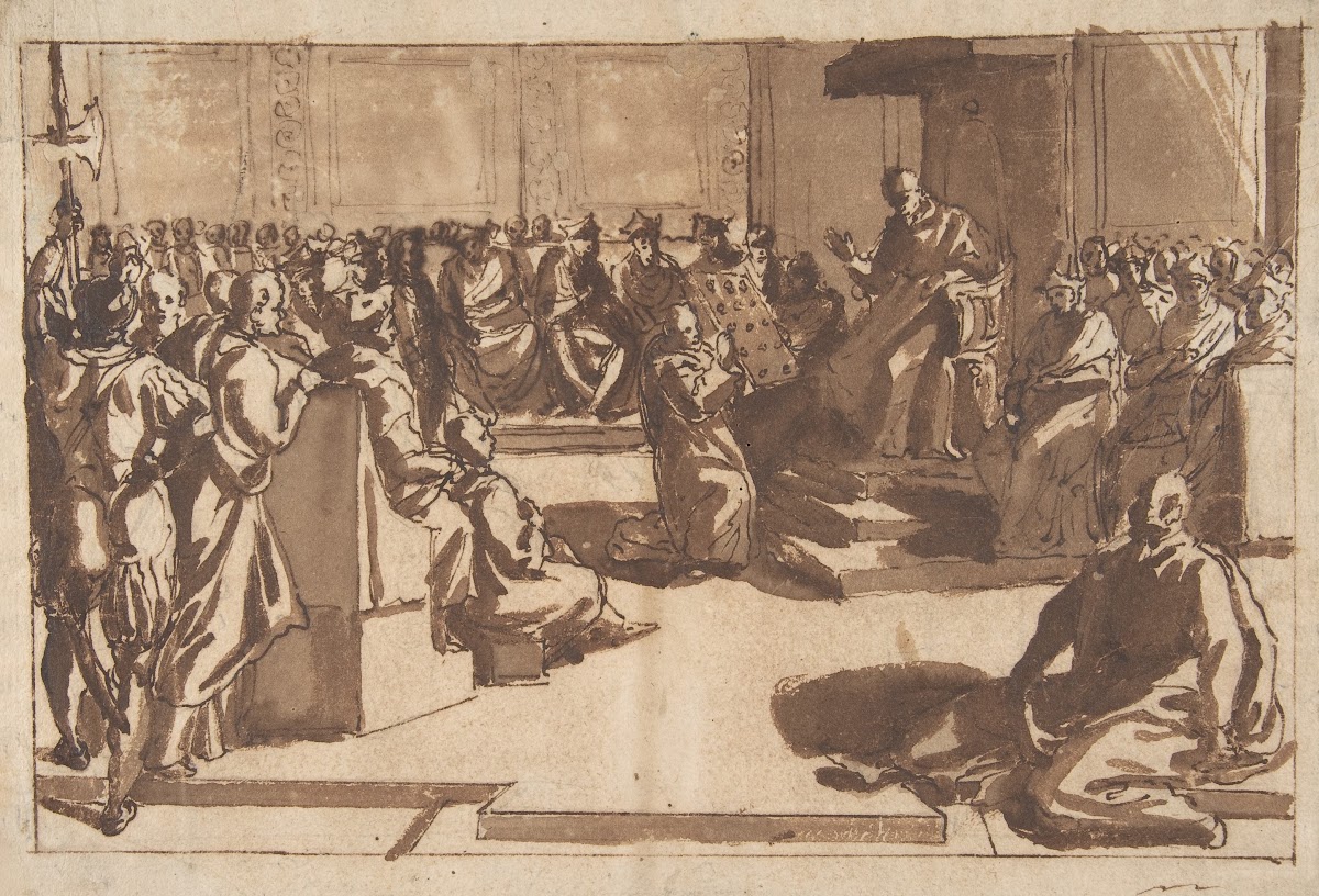 An Ecclesiastic Blessing a Book before the Sacred College 158090