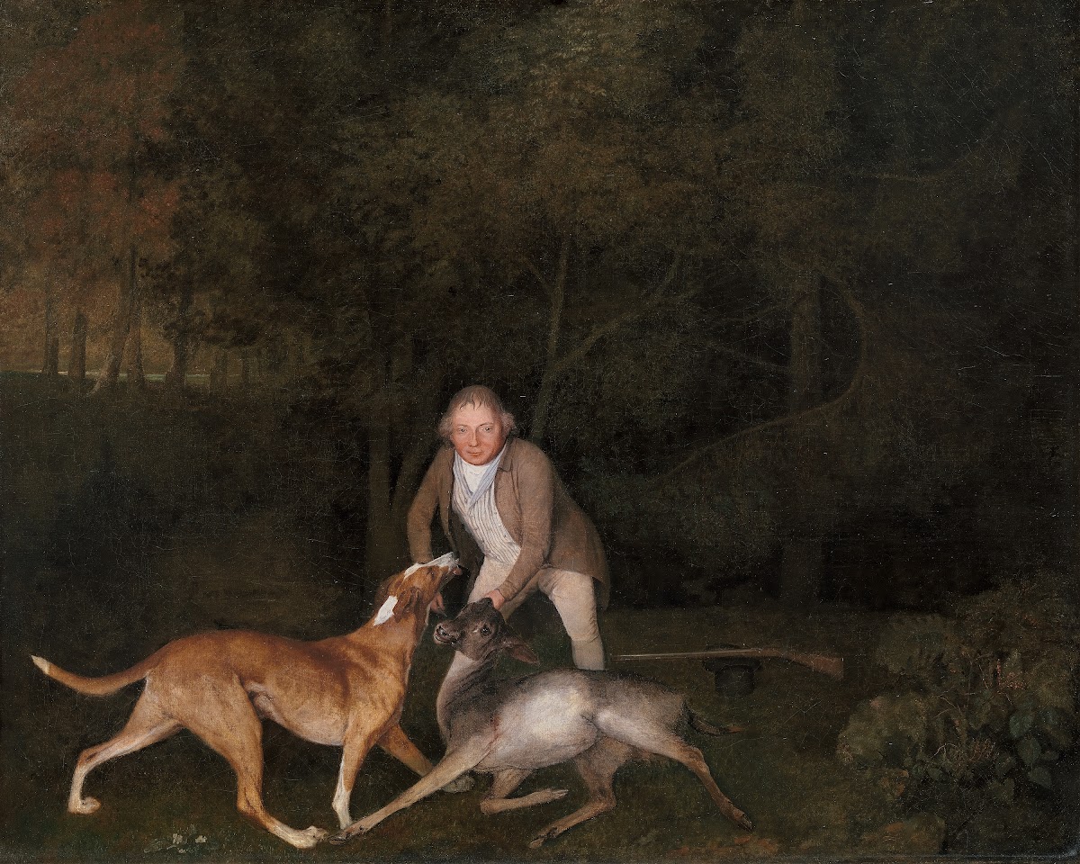 Freeman the Earl of Clarendons gamekeeper with a dying doe and hound 1800