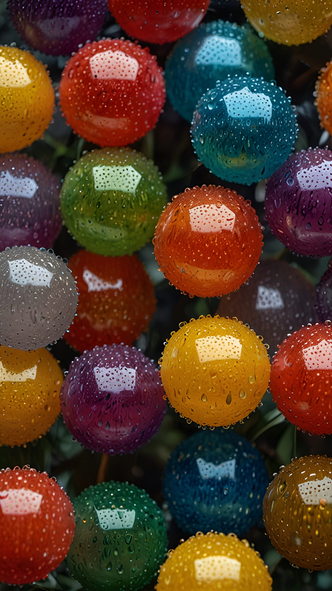 Raindrops on Colorful Glass Orbs - Free 4K mobile Wallpaper