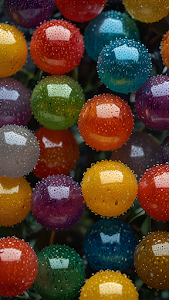 Raindrops on Colorful Glass Orbs