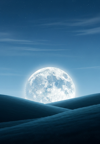 Giant Moon Over Grassy Hills