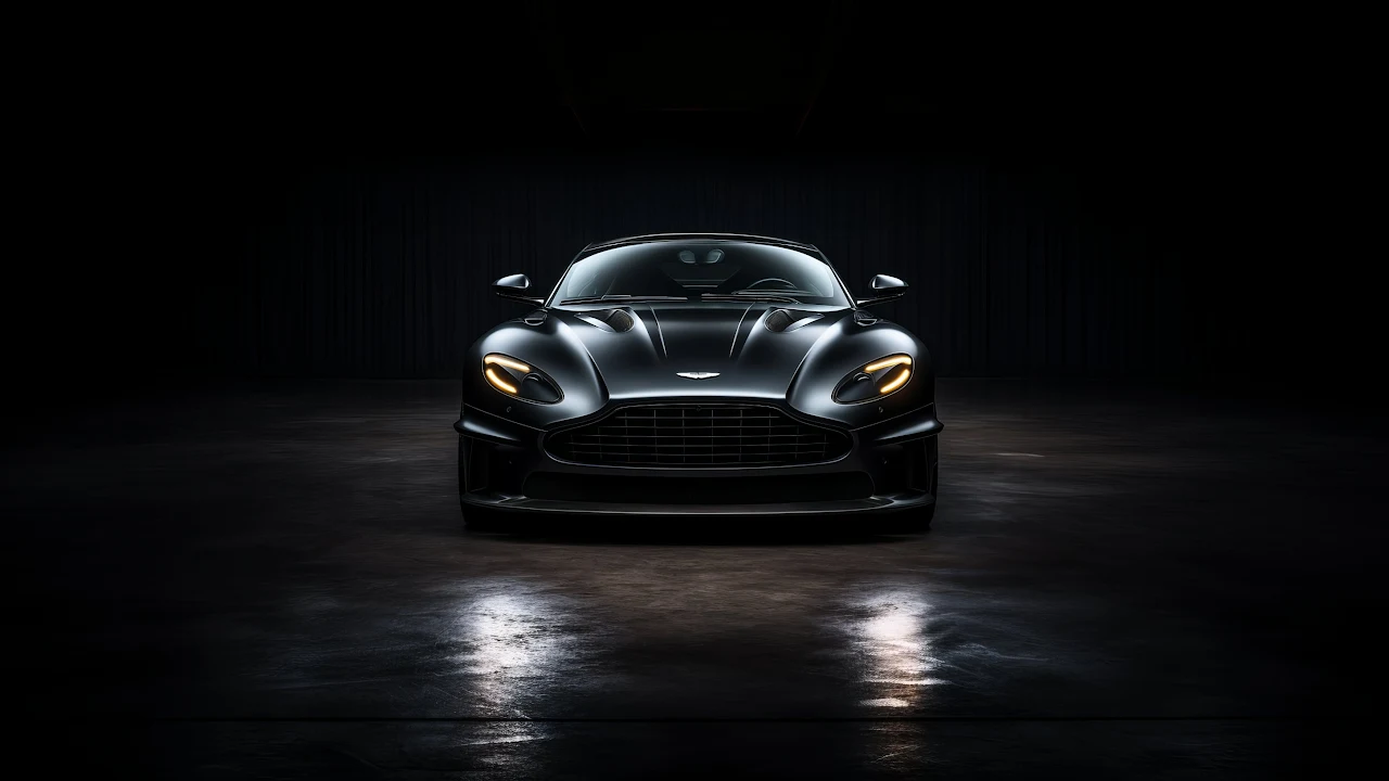 Ai Art, Sports Car, Aston Martin, Black, Frontal View 2K Desktop Wallpaper