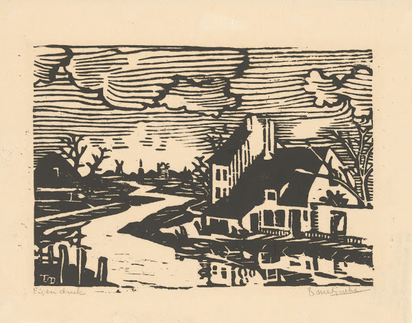 View of a canal with houses on the bank 20th century