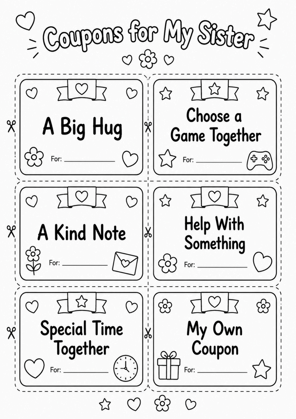 Coupons for My Sister Worksheet