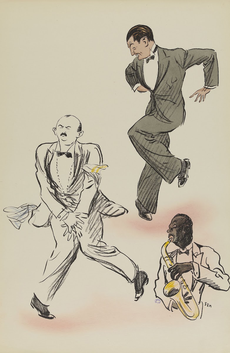 Deux hommes  dont un esquissé dansent le charleston 1927