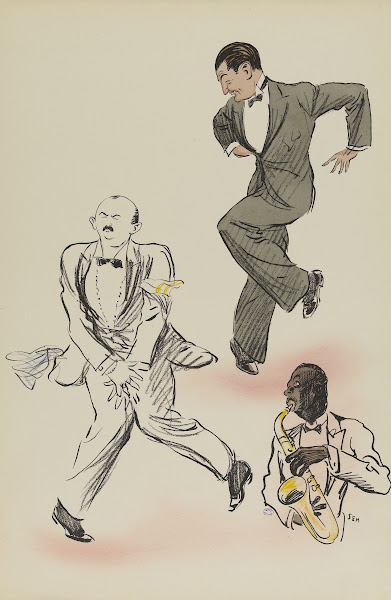 Deux hommes  dont un esquissé dansent le charleston 1927
