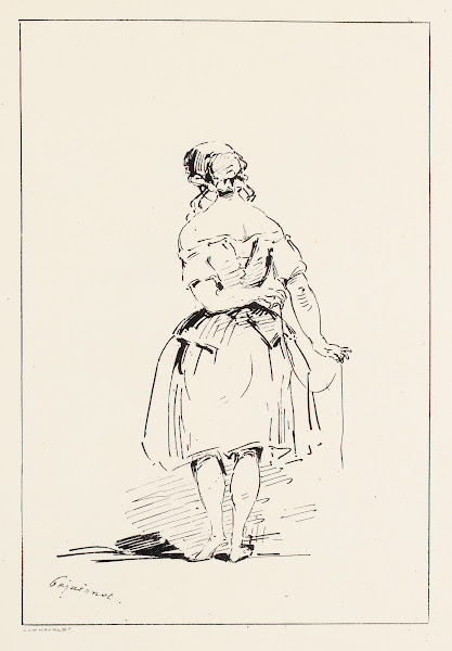 Femme de dos laçant son corset 1850
