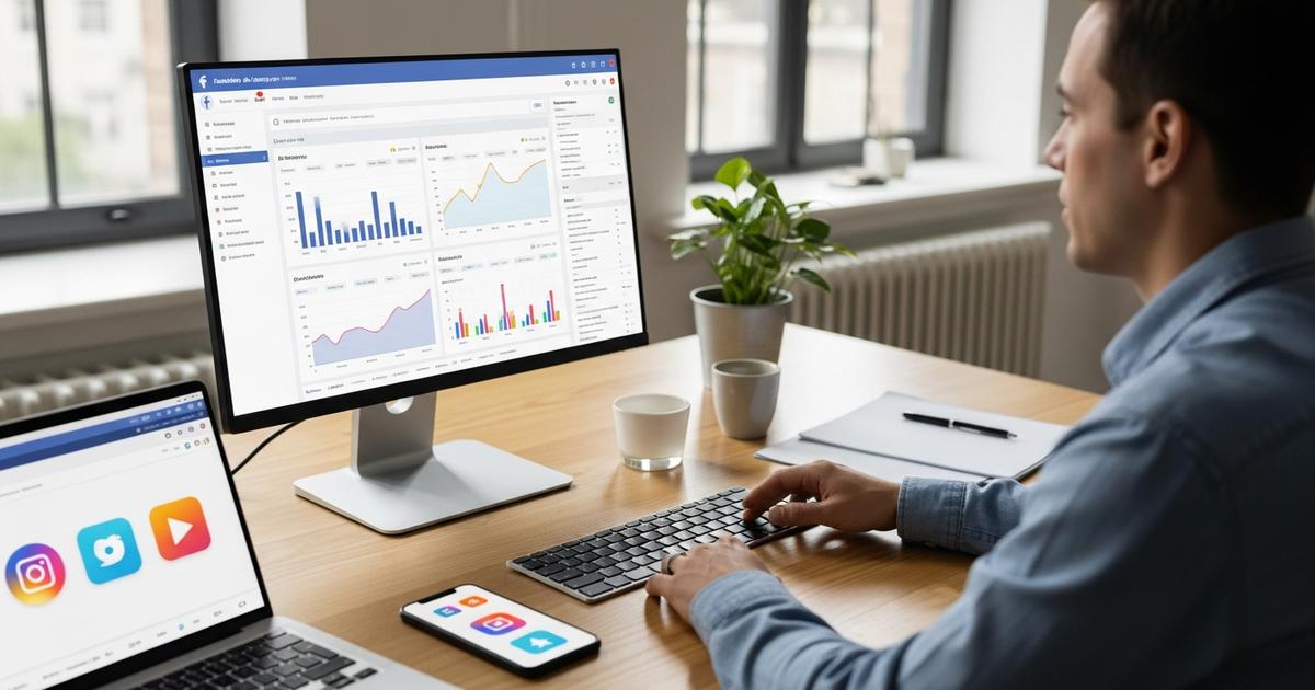 Specialist analizează campanii de publicitate Facebook Instagram Chișinău pe monitor
