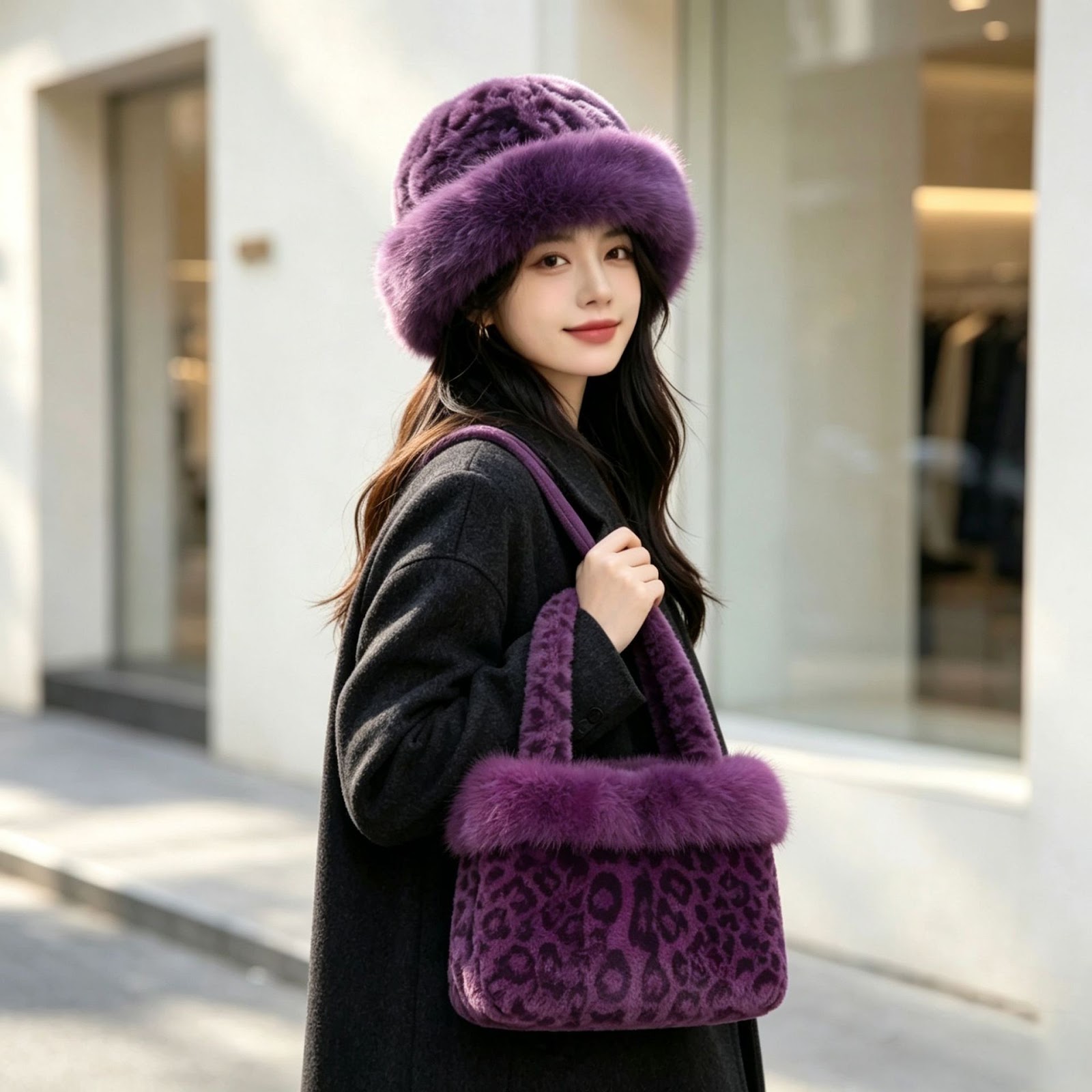 Winter Set: Handbag and Beanie in Leopard Design