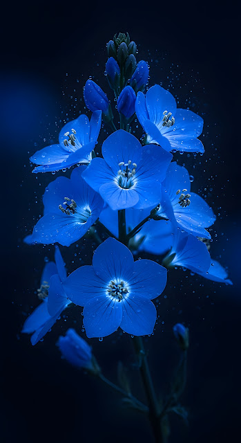 Intense Cobalt Blue Flowers with Water Droplets - Free mobile Wallpaper