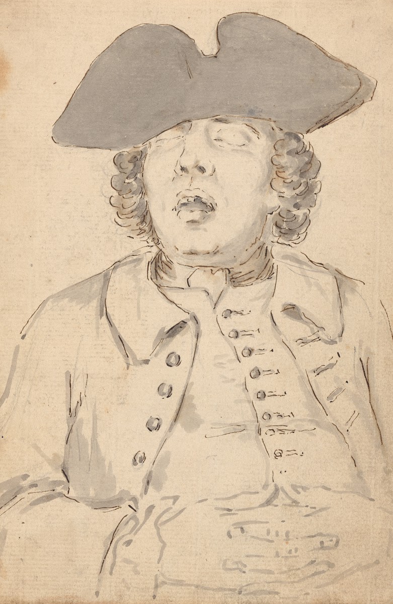 Man Asleep with his Mouth Wide Open and Hands Crossed