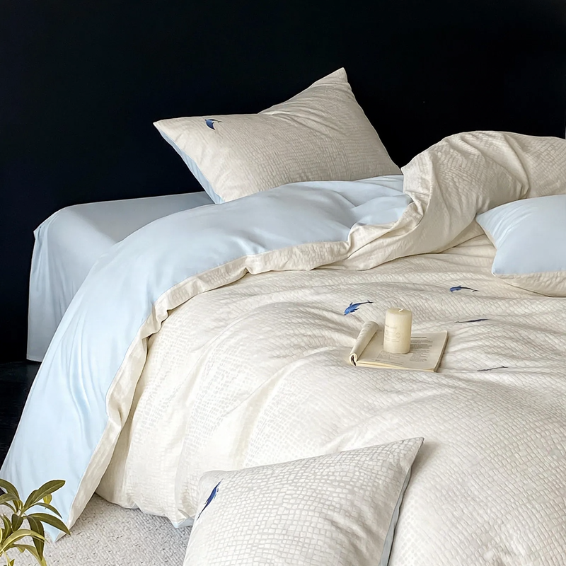 Cotton bedding set, 4-piece, geometric pattern