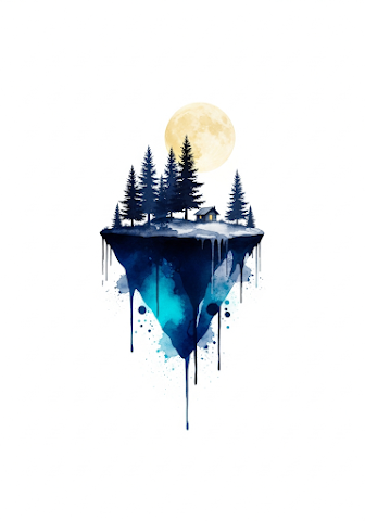 Floating Island Forest Moon Watercolor
