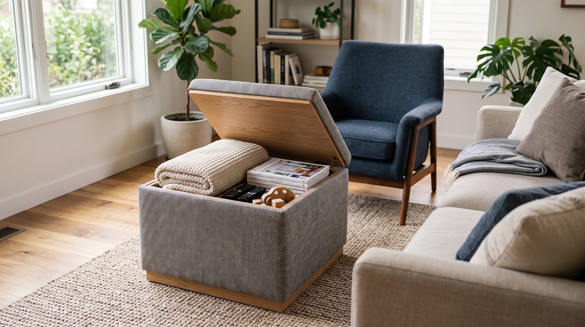 Best Storage Ottomans for Living Rooms (2026) - BEST COMPACT — IN CONTEXT