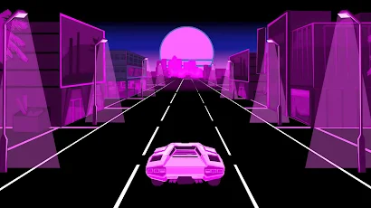 Synthwave, Digital Art, Car, Road, Vehicle 4K Wallpaper Background