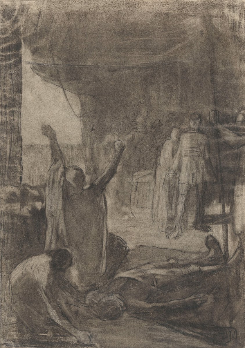 Scene from ancient history an old man swears revenge on the corpse of a fallen m