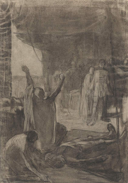 Scene from ancient history an old man swears revenge on the corpse of a fallen m