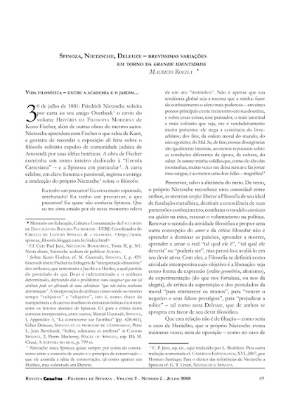 Artigo. Spinoza, Nietzsche, Deleuze Brevíssimas Variações Acerca Da Grande Identidade