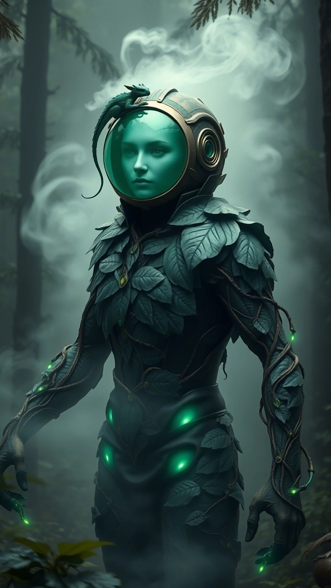Sci-Fi Forest Guardian Steampunk Helmet - Free 4K mobile Wallpaper