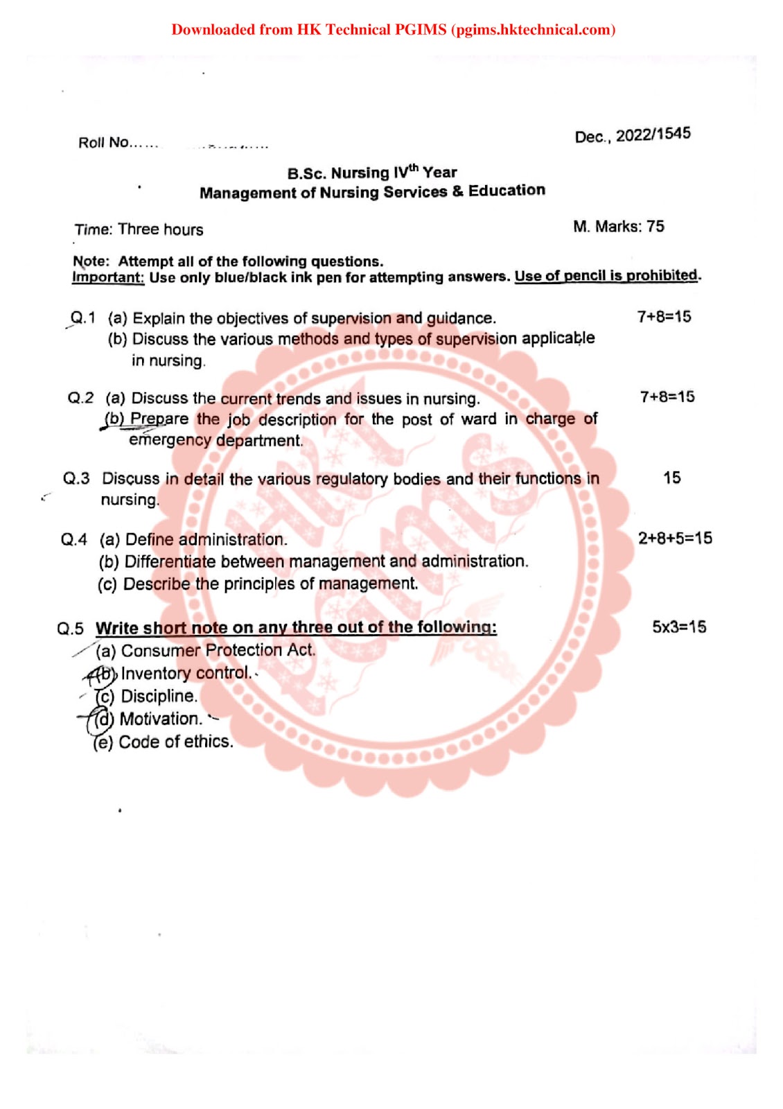 Management of Nursing Services and Education BSc Nursing 4th Year