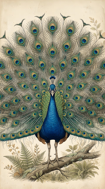 Vintage Detailed Peacock Natural History Illustration - Free mobile Wallpaper