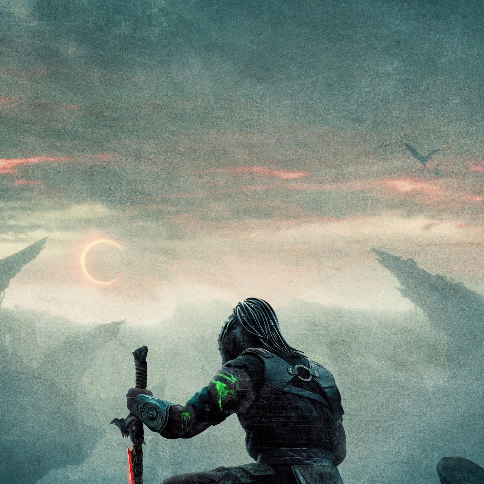 Download Kneeling Predator With Glowing Sword 2K iPhone