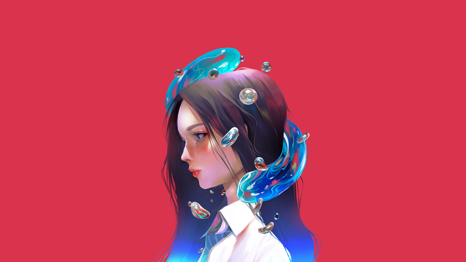 Anime Girl With Floating Water - Digital Art 4K Wallpaper (3840x2160)