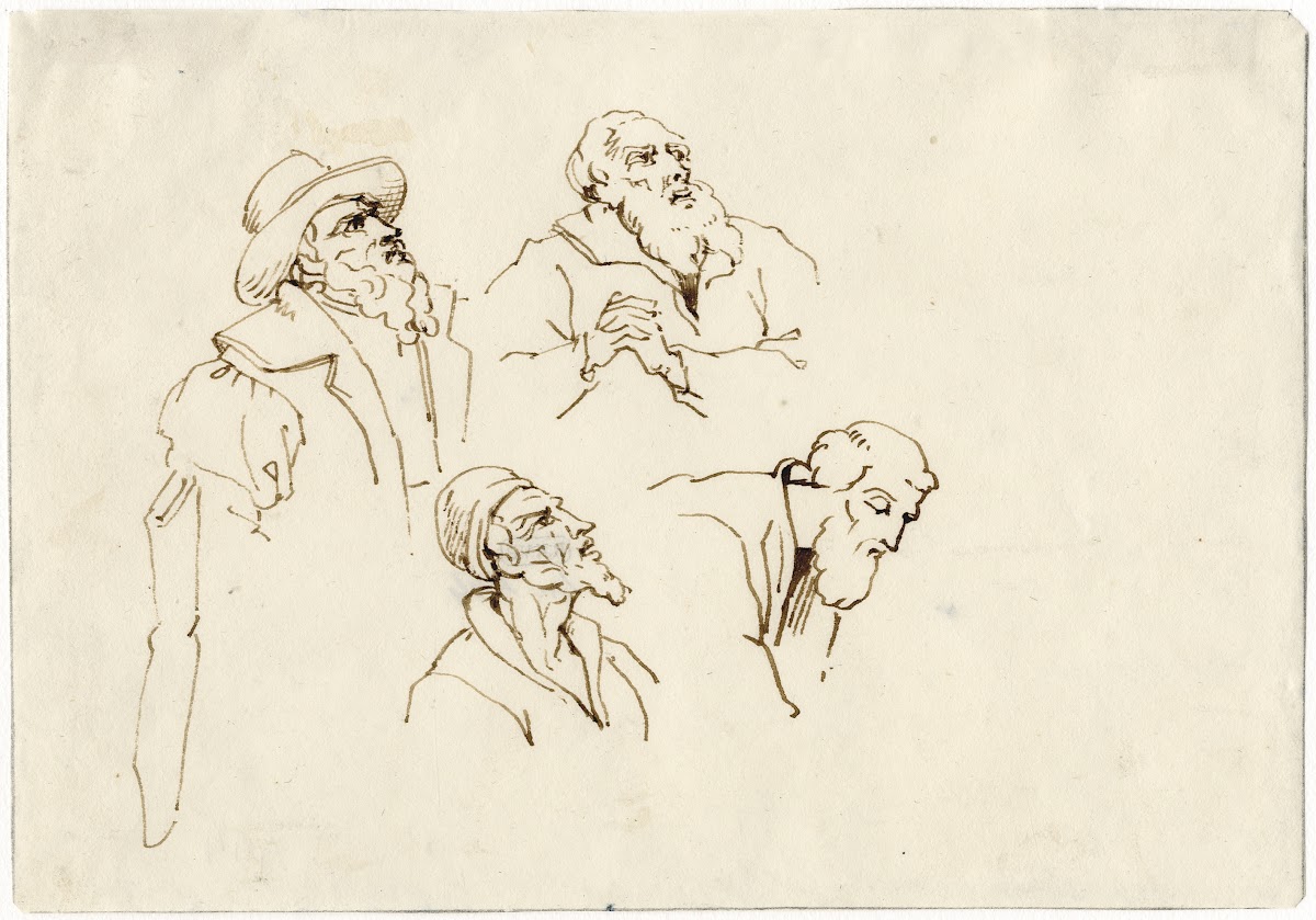 Vier bebaarde koppen detail schilderij Vd Werf