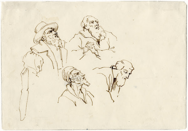Vier bebaarde koppen detail schilderij Vd Werf