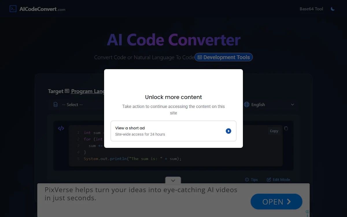 Captura de AI Code Converter