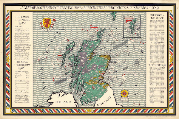 A Map Of Scotland Portraying Her Agricultural Products  Fisheries 1929