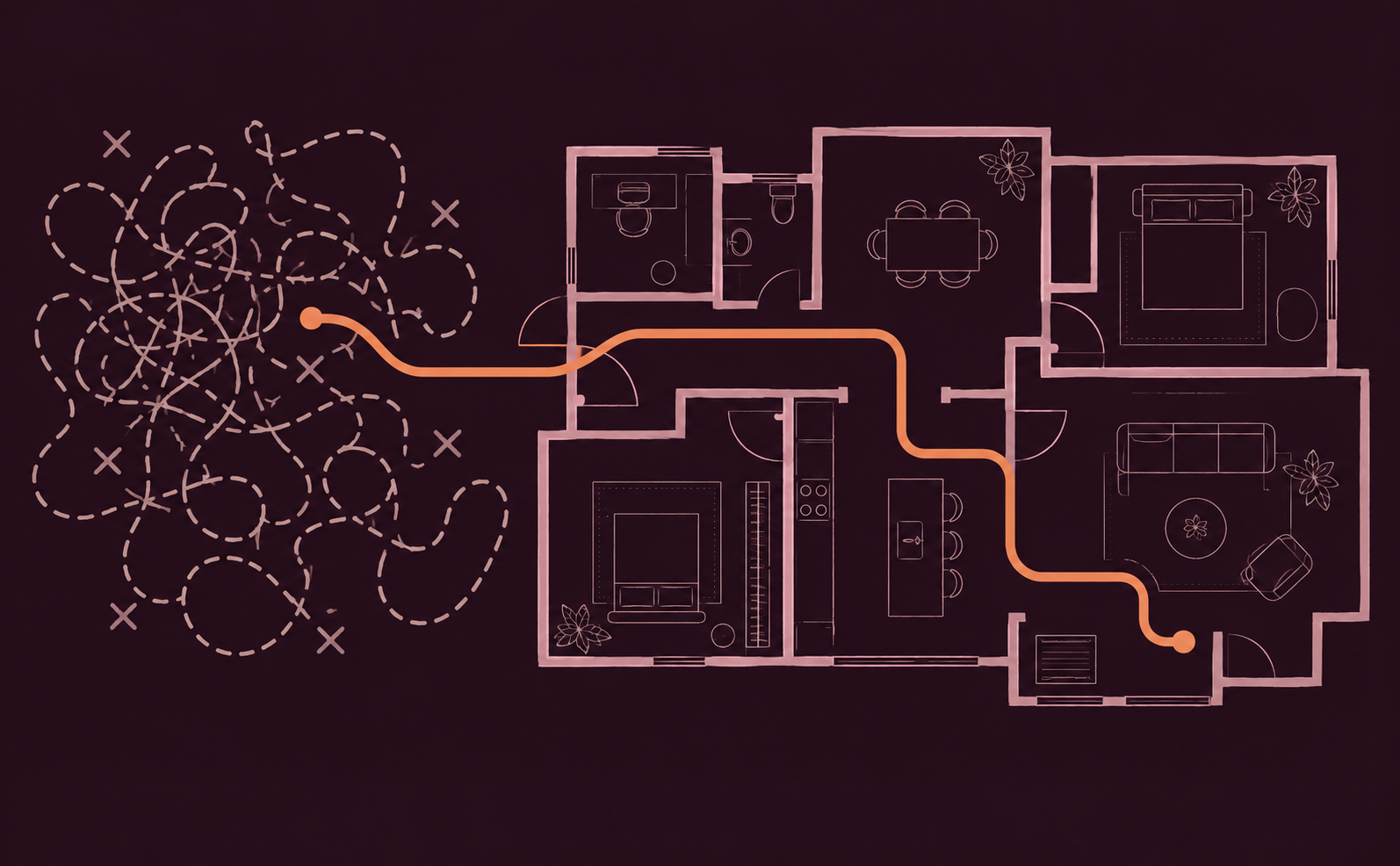 The Closed Loop Code illustrated as a path through a home