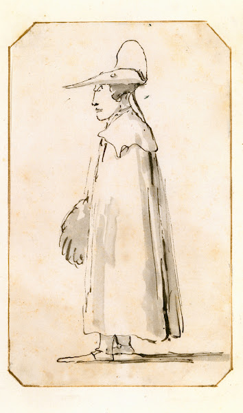 Caricature of a Man in a Long Cloak Standing in Profile to the Left 1760