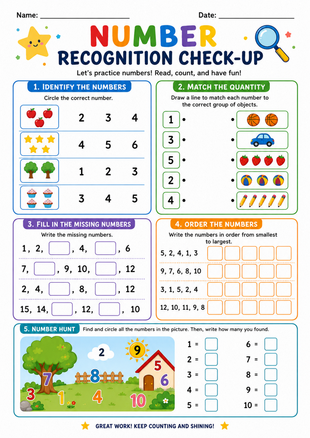 Number Recognition Check-Up Worksheet