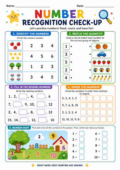 Number Recognition Check-Up Worksheet