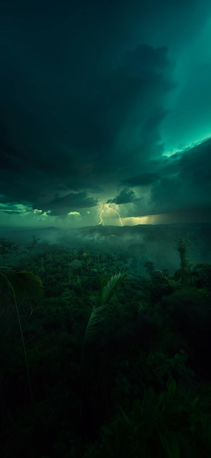 Dark Jungle Lightning Storm - Cinematic Nature Photography Full HD iPhone Wallpaper (1417x3070)