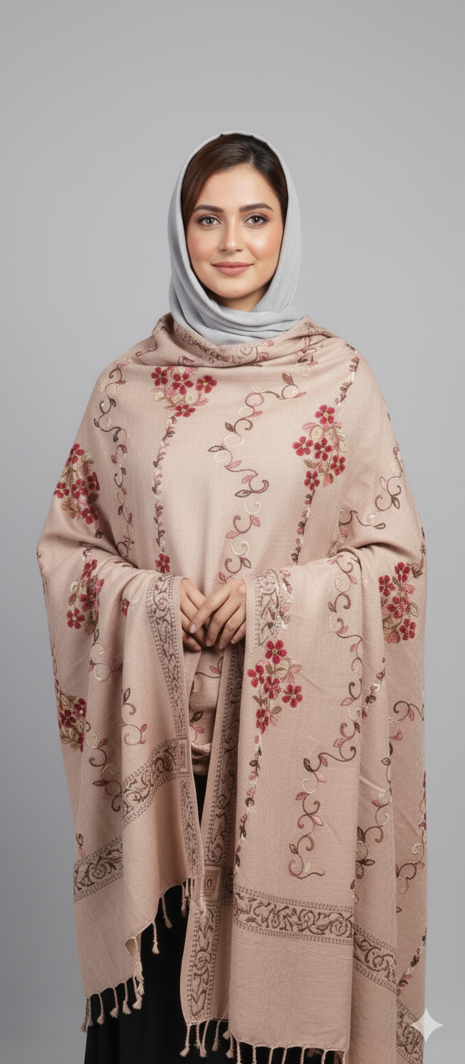 Elegant Embroidered Shawl for Women | Premium Warm Scarf | Floral Design