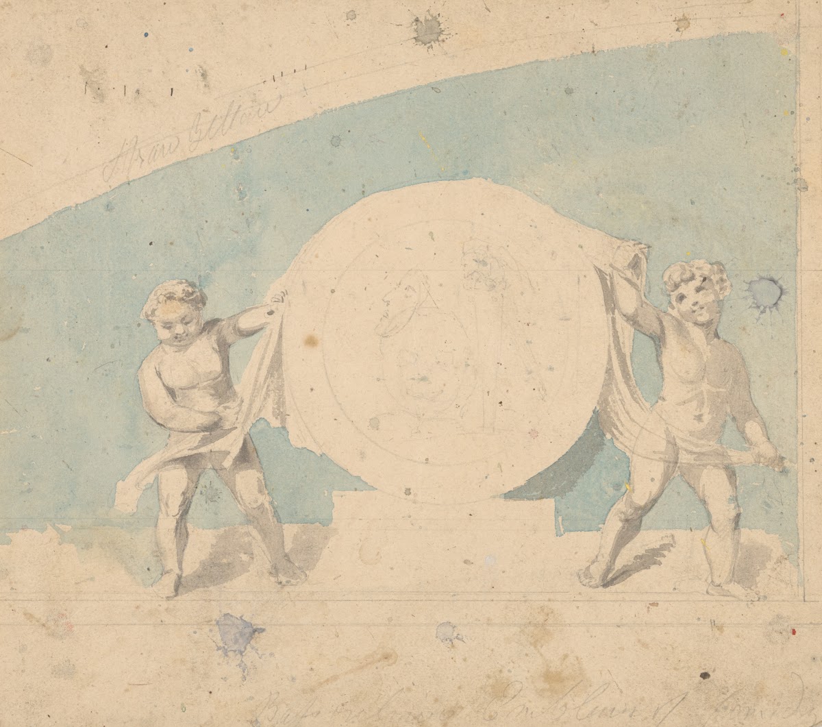 Emblem design with putti unveiling medallion 1809 1844