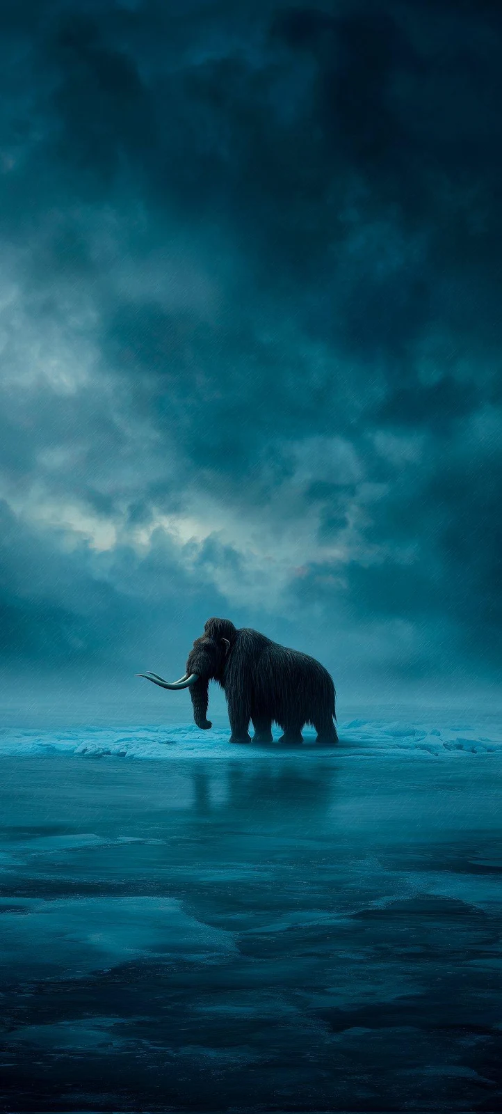 Woolly Mammoth on Frozen Ice - Cinematic Digital Art iPhone Wallpaper (924x2048)