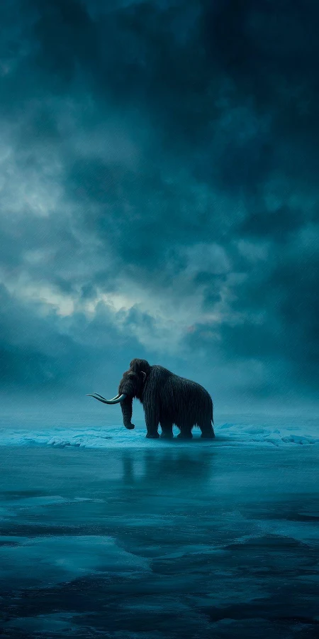 Woolly Mammoth on Frozen Ice iPhone Phone Wallpaper