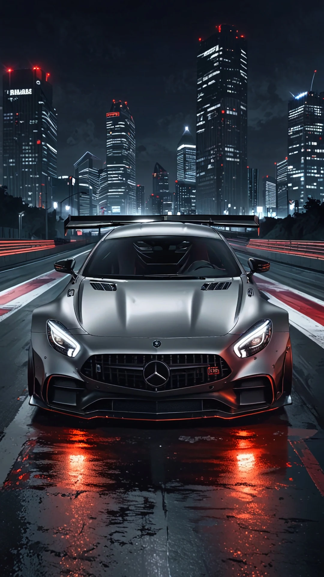 Silver Supercar on Wet City Track at Night - Free 4K mobile Wallpaper